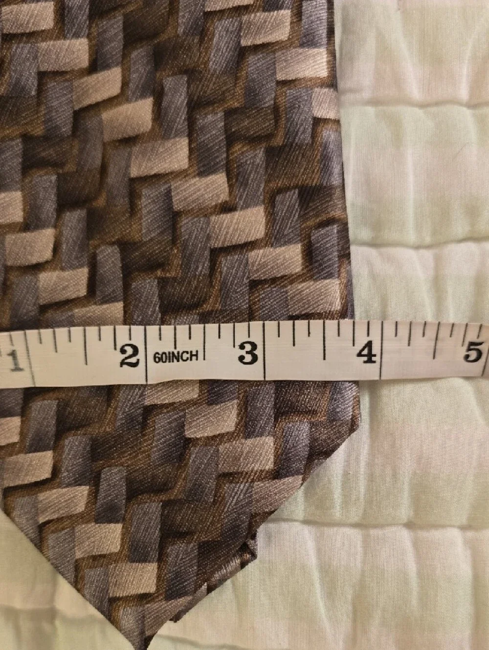 CARLOS DeVENEZIA Silk Handmade Brown Geometric Pattern Men's Tie 59 Inches Long